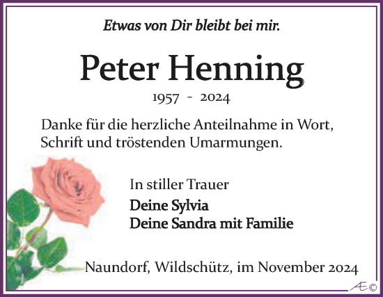 Traueranzeige von Peter Henning von Trauerkombi Weißenfels