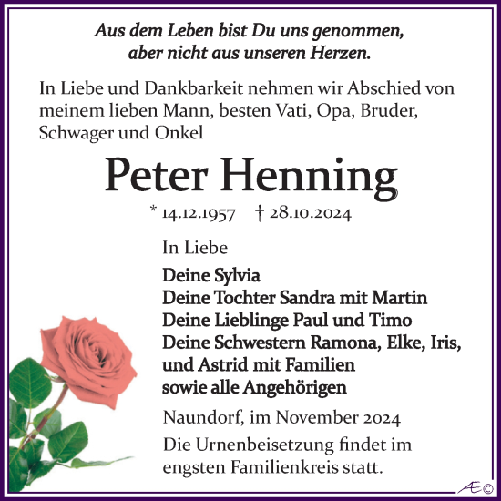 Traueranzeige von Peter Henning von Trauerkombi Weißenfels