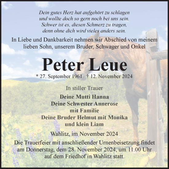 Traueranzeige von Peter Leue von Volksstimme Burg/Genthin
