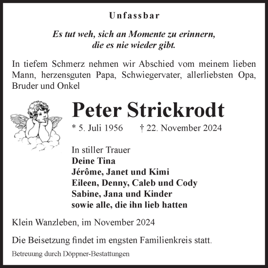 Traueranzeige von Peter Strickrodt von Volksstimme Oschersleben/Wanzleben
