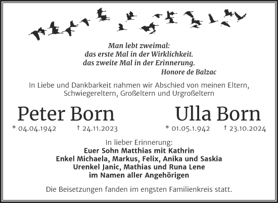 Traueranzeige von Peter und Ulla Born von Mitteldeutsche Zeitung Halle/Saalkreis
