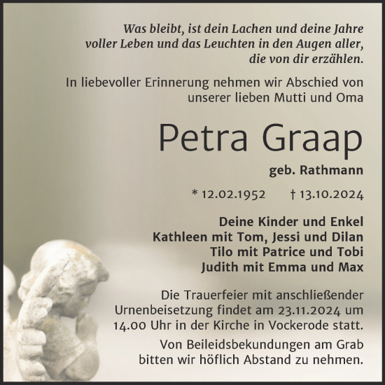 Traueranzeige von Petra Graap von Trauerkombi Wittenberg