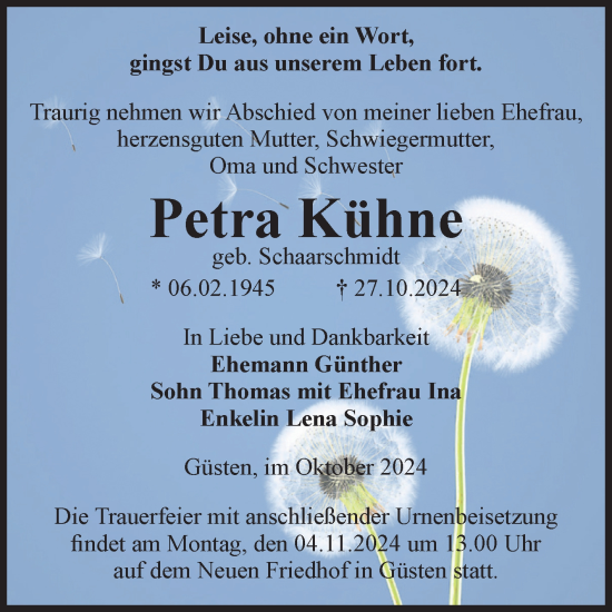 Traueranzeige von Petra Kühne von Volksstimme Staßfurt