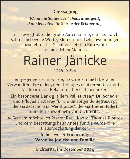 Traueranzeige von Rainer Jänicke von Trauerkombi Weißenfels