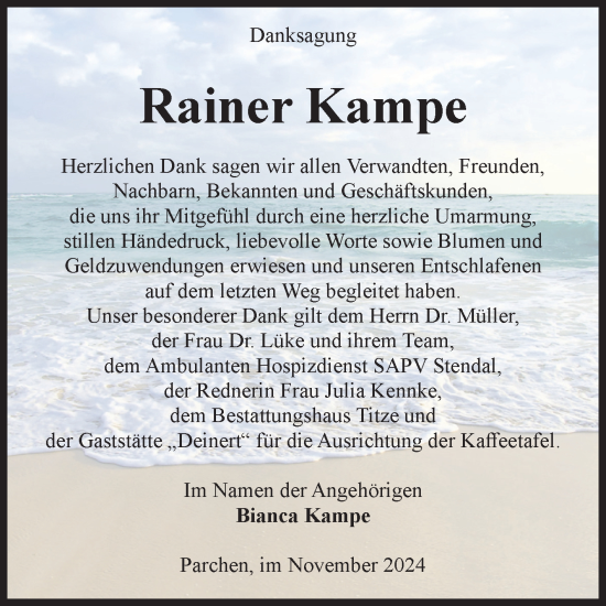 Traueranzeige von Rainer Kampe von Volksstimme Burg/Genthin