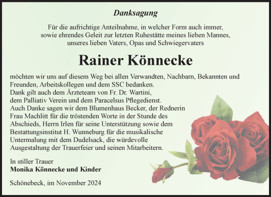 Traueranzeige von Rainer Könnecke von Volksstimme Schönebeck