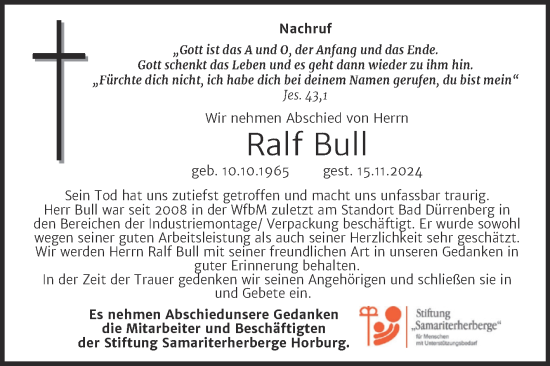 Traueranzeige von Ralf Bull von Super Sonntag Merseburg/Querfurt