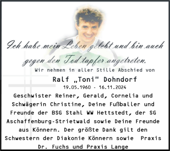 Traueranzeige von Ralf Dohndorf von Trauerkombi Bernburg