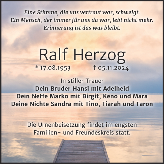 Traueranzeige von Ralf Herzog von Trauerkombi Köthen