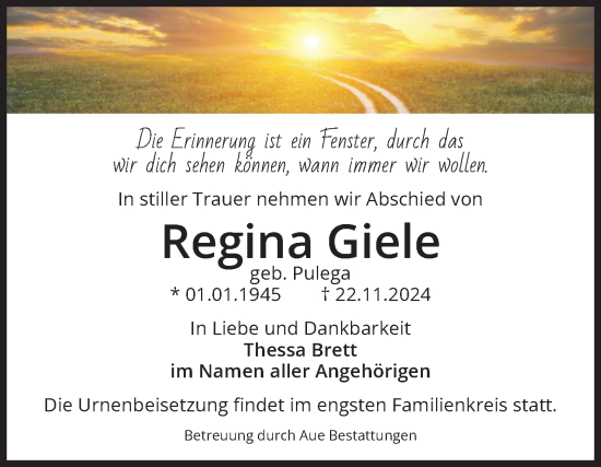 Traueranzeige von Regina Giele von Volksstimme Magdeburg