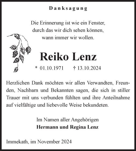 Traueranzeige von Reiko Lenz von Volksstimme Altmark West