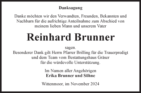 Traueranzeige von Reinhard Brunner von Volksstimme Altmark Ost