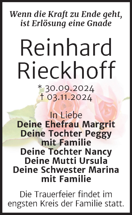 Traueranzeige von Reinhard Rieckh von Trauerkombi Dessau
