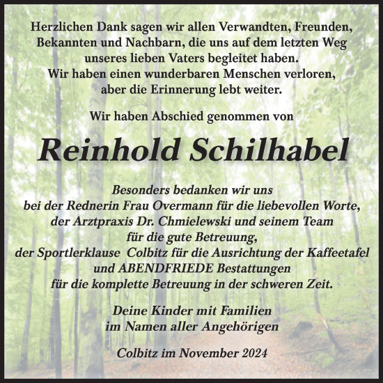 Traueranzeige von Reinhold Schilhabel von Volksstimme Haldensleben/Wolmirstedt
