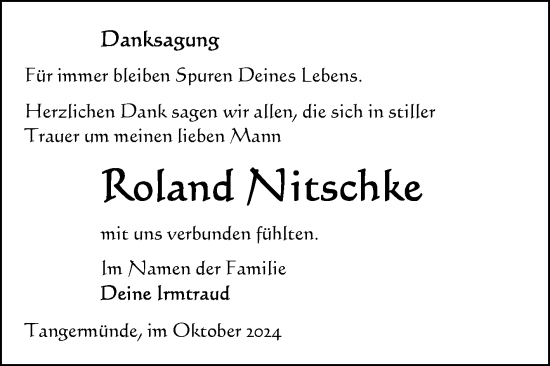 Traueranzeige von Roand Nitschke von Volksstimme Altmark Ost