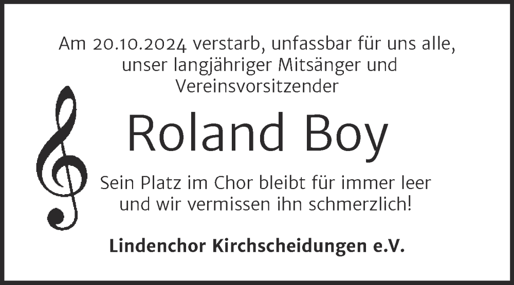  Traueranzeige für Roland Boy vom 02.11.2024 aus Super Sonntag Naumburg/Nebra