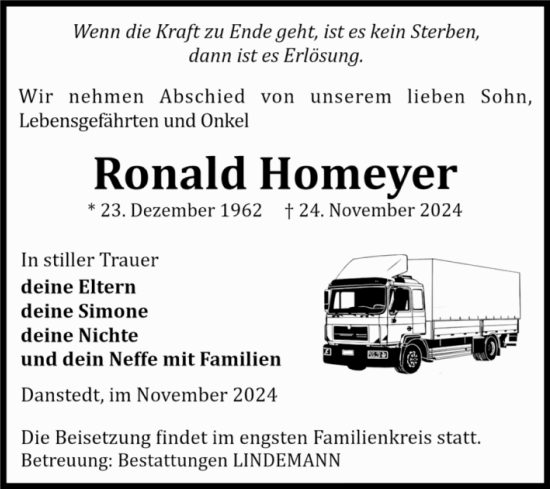 Traueranzeige von Ronald Homeyer von Volksstimme Halberstadt