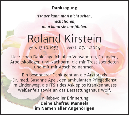 Traueranzeige von Roland Kirstein von Trauerkombi Weißenfels