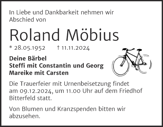 Traueranzeige von Roland Möbius von Trauerkombi Bitterfeld