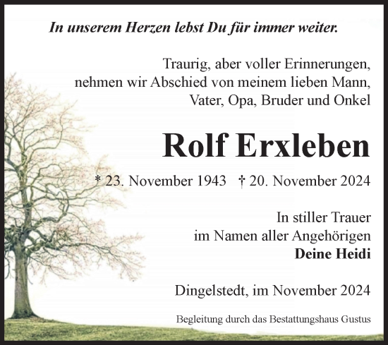 Traueranzeige von Rolf Erxleben von Volksstimme Halberstadt