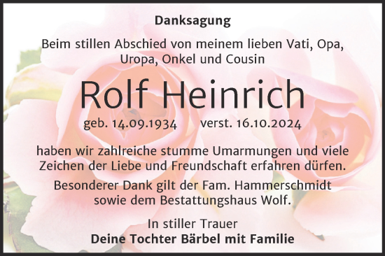 Traueranzeige von Rolf Heinrich von Trauerkombi Weißenfels