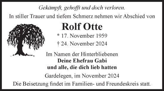Traueranzeige von Rolf Otte von Volksstimme Altmark West