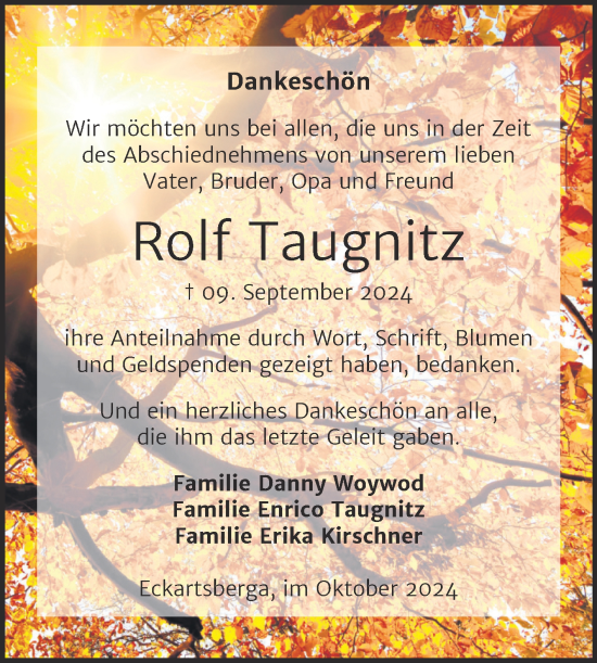 Traueranzeige von Rolf Taugnitz von Super Sonntag Naumburg/Nebra