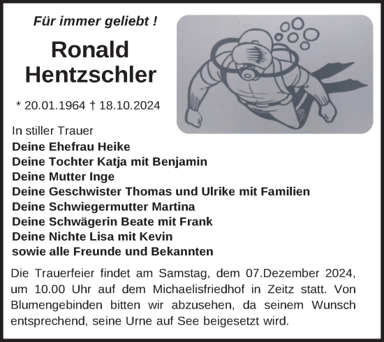 Traueranzeige von Ronald Hentzschler von Trauerkombi Zeitz