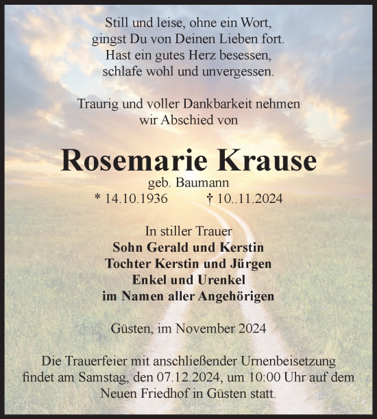 Traueranzeige von Rosemarie Krause 