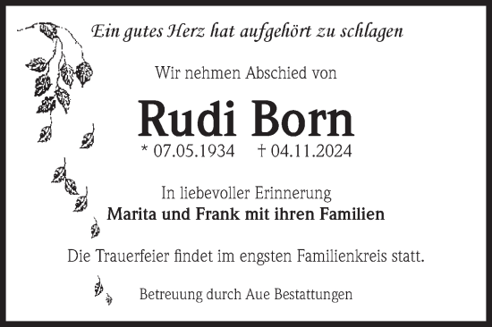 Traueranzeige von Rudi Born von Volksstimme Magdeburg
