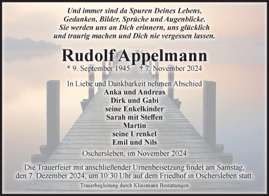 Traueranzeige von Rudolf Appelmann von Volksstimme Oschersleben/Wanzleben