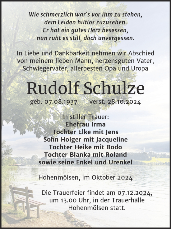 Traueranzeige von Rudolf Schulze von Trauerkombi Weißenfels