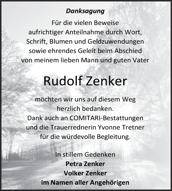 Traueranzeige von Rudolf Zenker von Trauerkombi Zeitz