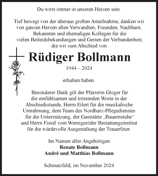 Traueranzeige von Rüdiger Bollmann von Volksstimme Wernigerode