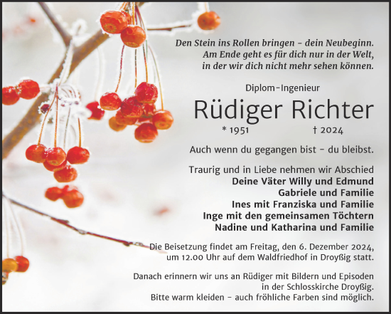 Traueranzeige von Rüdiger Richter von Trauerkombi Zeitz