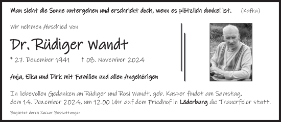 Traueranzeige von Rüdiger Wandt 