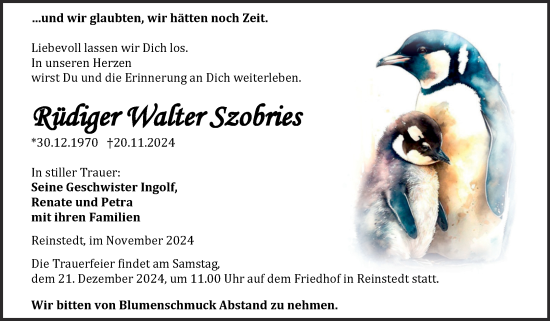 Traueranzeige von Rüdiger Walter Szobries von Trauerkombi Quedlinburg