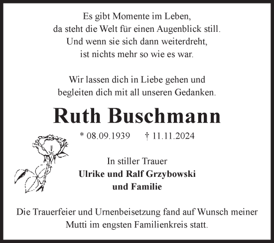Traueranzeige von Ruth Buschmann 