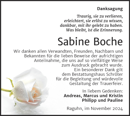 Traueranzeige von Sabine Boche von Trauerkombi Bitterfeld