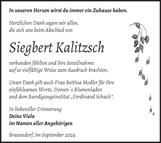 Traueranzeige von Siegbert Kalitzsch von Trauerkombi Wittenberg
