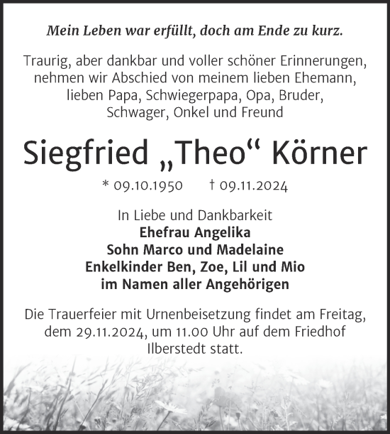Traueranzeige von Siegfried Körner von Trauerkombi Bernburg