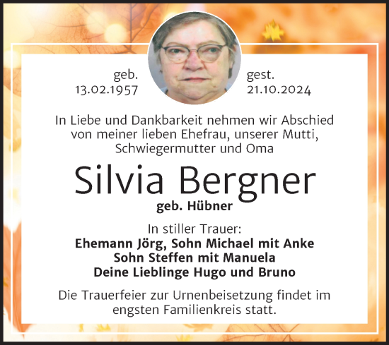 Traueranzeige von Silvia Bergner von Trauerkombi Weißenfels