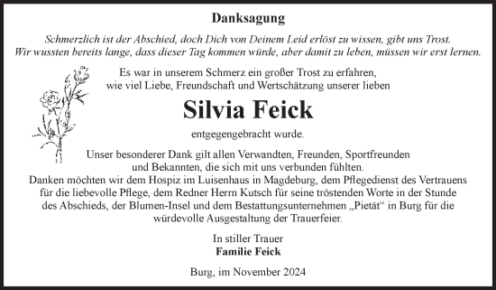 Traueranzeige von Silvia Feick von Volksstimme Burg/Genthin