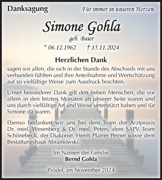 Traueranzeige von Simone Gohla von Volksstimme Zerbst