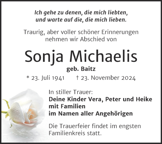Traueranzeige von Sonja Michaelis von Trauerkombi Dessau