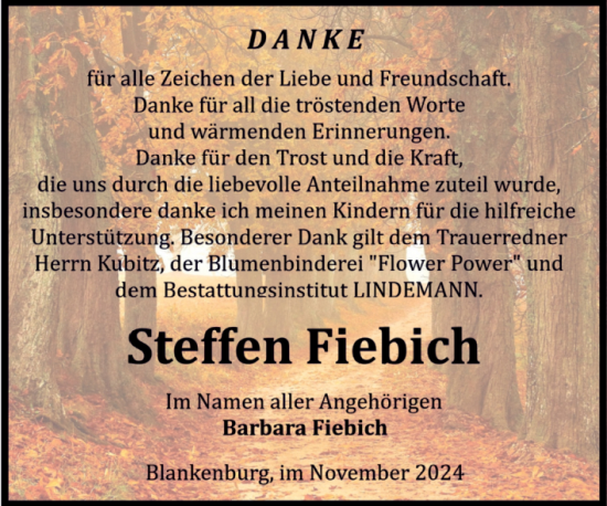 Traueranzeige von Steffen Fiebich von Volksstimme Wernigerode