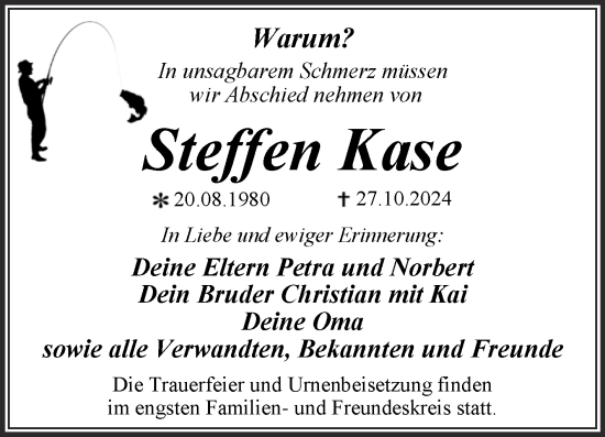 Traueranzeige von Steffen Kase von Trauerkombi Dessau