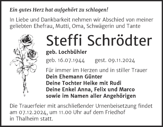 Traueranzeige von Steffi Schrödter von Trauerkombi Bitterfeld