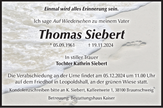 Traueranzeige von Thomas Siebert von Volksstimme Staßfurt