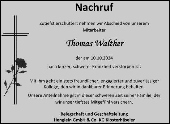 Traueranzeige von Thomas Walther 